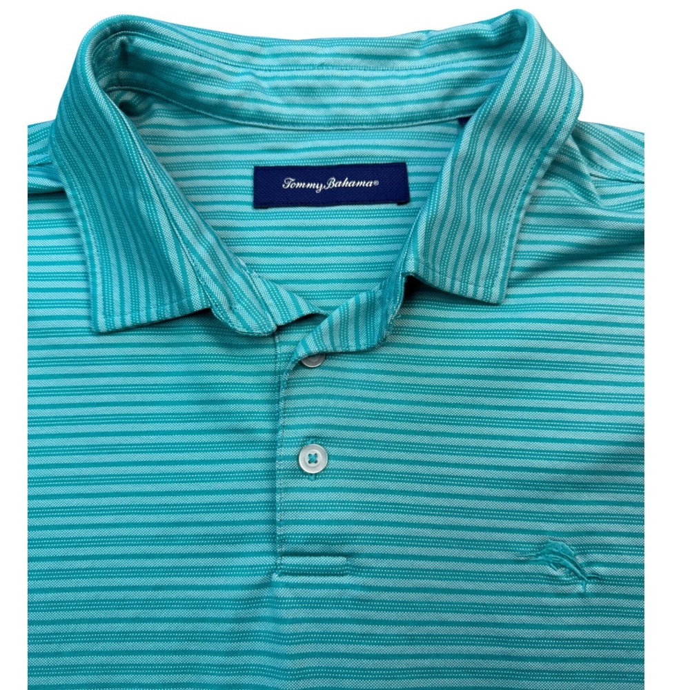 Tommy Bahama Mens XXL Pima Cotton Blend Striped Short Sleeve Polo Shirt Teal